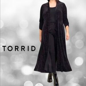Torrid Velvet Mesh Burn Out Maxi Open Neck Tie Kimono Black Leopard Print 2X